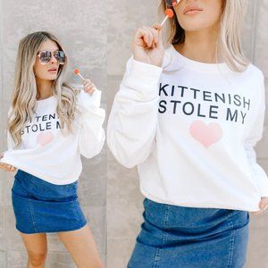NEW Kittenish Stole My Heart Sweatshirt White Pink
